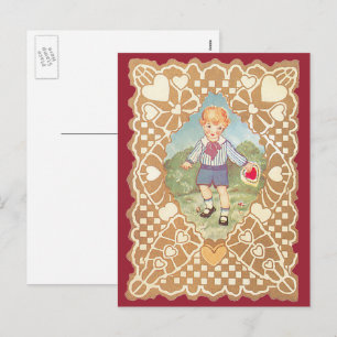 Valentijnsdag, Schattige Jongen in de Meadow Feestdagenkaart