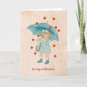 Valentijnsdag Schattige meisje regent harten Feestdagen Kaart