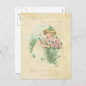 Valentijnsdag Schattige Meisje Roze Rozen Liefde Feestdagenkaart (Voorkant / Achterkant)