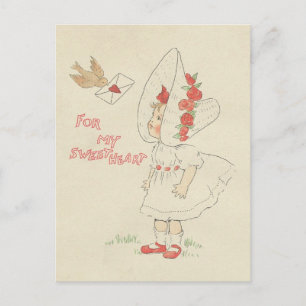 Valentijnsdag Schattige Meisje Vogel Liefdesbrief Feestdagenkaart