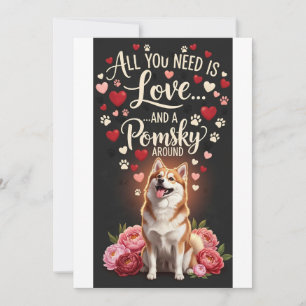 Valentijnsdag Schattige pomsky-hond Foto knuffelen Feestdagenkaart