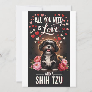 Valentijnsdag Schattige shih tzu Foto Knuffel Feestdagenkaart