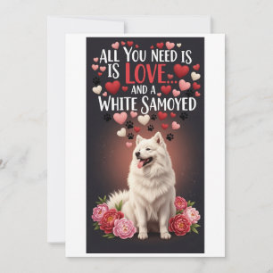 Valentijnsdag Schattige witte samojed Foto knuffe Feestdagenkaart