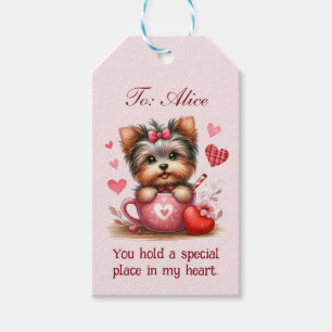 Valentijnsdag Schattige Yorkshire Terrier Dog Cadeaulabel