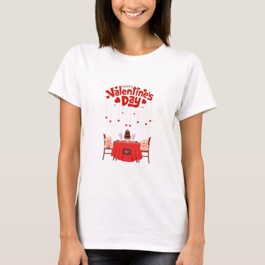 Valentijnsdag Schattigee Harten Teddyberen T-shirt (Voorkant)