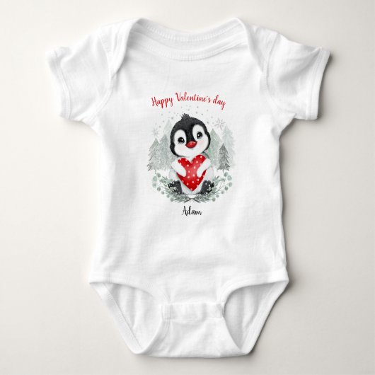 Valentijnsdag Schattigee Penguin Custom Name Romper (Voorkant)