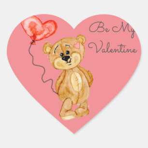 Valentijnsdag Schattigee Waterverf Teddy Bear Stic Hart Sticker