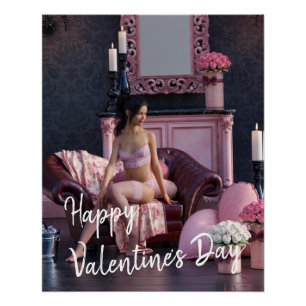 Valentijnsdag Schoonheid in Ondergoed op de Bank Perfect Poster
