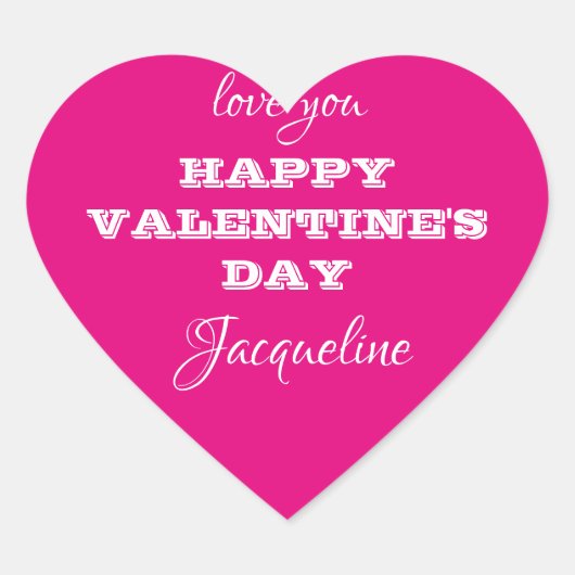Valentijnsdag Script Naam Schattige Hot Pink Hart Sticker (Voorkant)