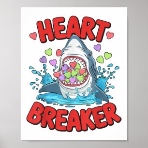 Valentijnsdag Shark Heart Breaker Funny Boys Kinde Poster