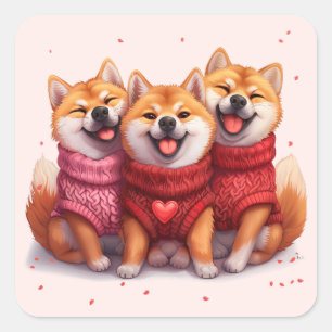 Valentijnsdag Shiba Inu Dogs Vierkante Sticker