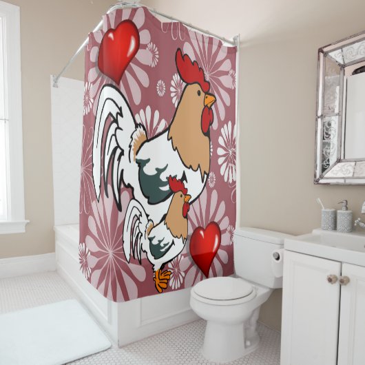 Valentijnsdag Shower Curtain, Chicken Douchegordijn (In situ)
