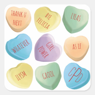 Valentijnsdag snoep conversatie harten vierkante sticker