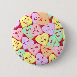 Valentijnsdag Snoep Harten Ronde Button 5,7 Cm