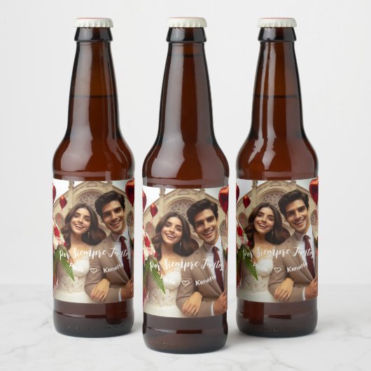 Valentijnsdag Snoep Hearts Aangepaste foto Spaans Bier Etiket (Flessen)