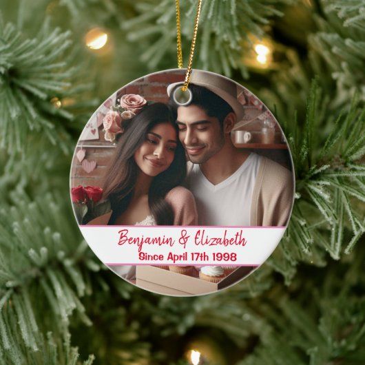 Valentijnsdag Snoep Hearts Aangepaste foto Spaans Keramisch Ornament (Boom)