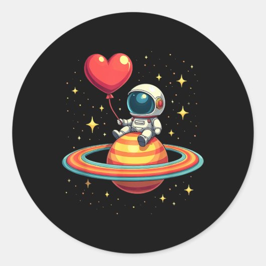 Valentijnsdag Space Astronaut Hartballon _1 Ronde Sticker (Voorkant)