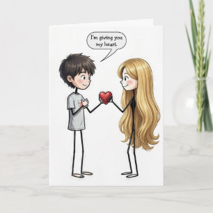 Valentijnsdag Stick Figure Jongen Kaart