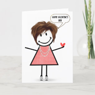 Valentijnsdag Stick Figure Meisje Met Spreekwolk Kaart