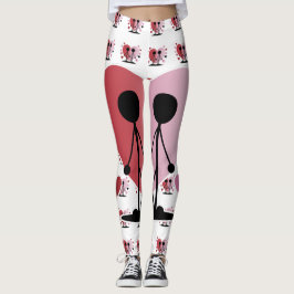 Valentijnsdag Stick Figures Handen vasthouden Leggings