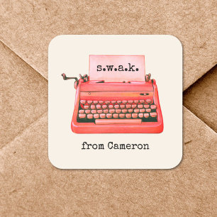 Valentijnsdag SWAK Schattigee Retro rode typemachi Vierkante Sticker