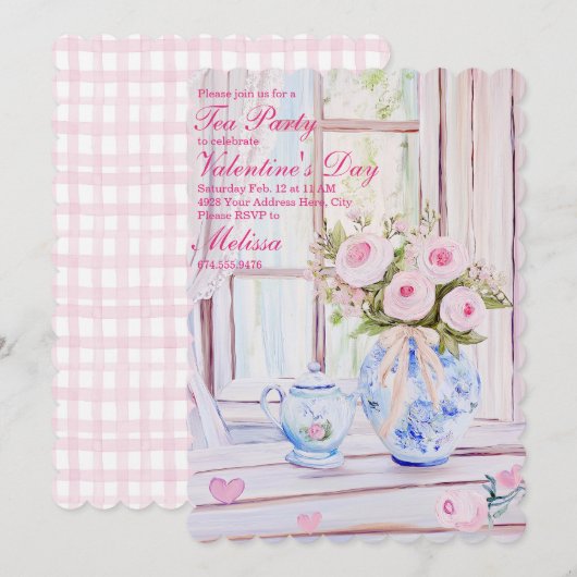 Valentijnsdag Tea Party bewerkbare uitnodiging (Voorkant / Achterkant)