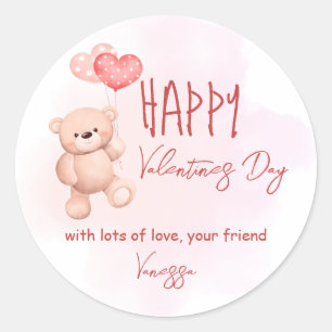 Valentijnsdag teddy beer vrienden gepersonaliseerd ronde sticker