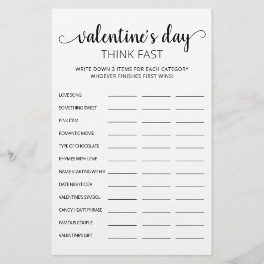 Valentijnsdag Think Fast, Think Quick party game (Voorkant)