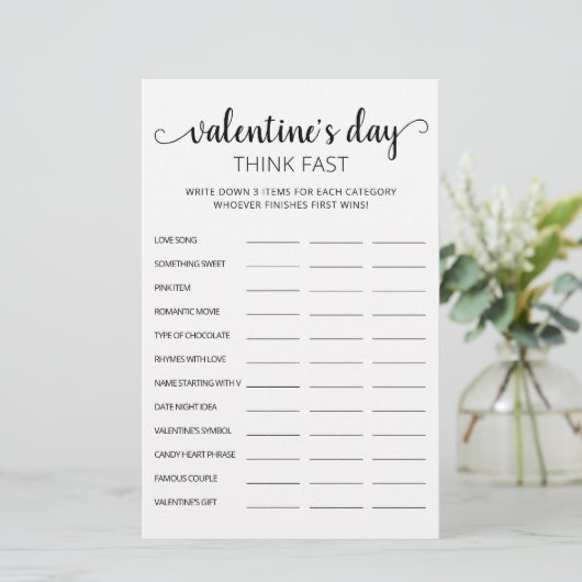 Valentijnsdag Think Fast, Think Quick party game (Staand voorkant)