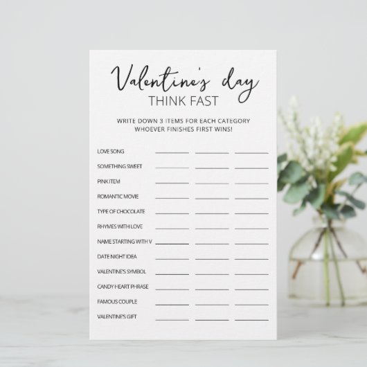 Valentijnsdag Think Fast, Think Quick party game (Staand voorkant)