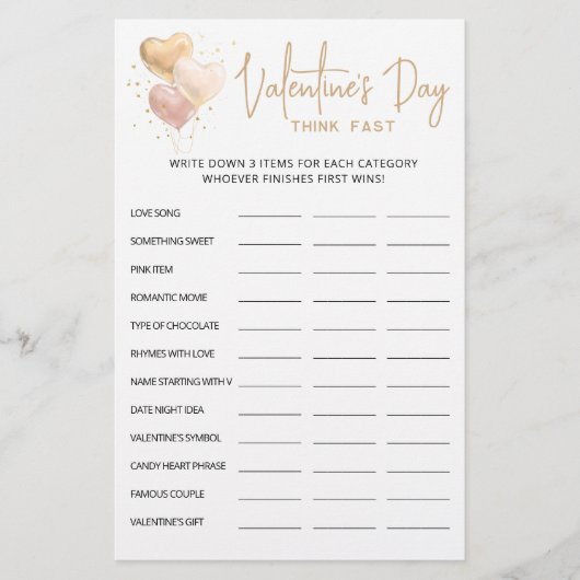 Valentijnsdag Think Fast, Think Quick party game (Voorkant)