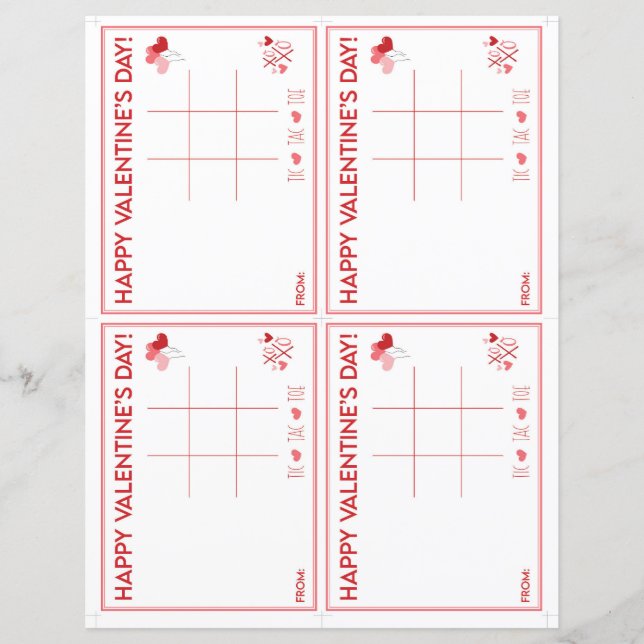Valentijnsdag Tic Tac Toe Printable Gift (Voorkant)