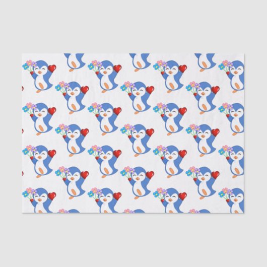 Valentijnsdag Tissue Paper Penguin Hearts Tissuepapier (Voorkant)