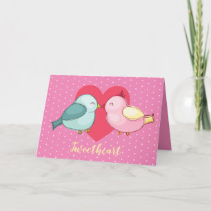 Valentijnsdag-Tortelduifjes met rood hart Feestdagen Kaart