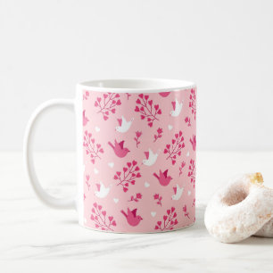 Valentijnsdag Tortelduifjes Roze Floral Patroon Koffiemok
