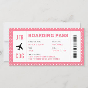 Valentijnsdag Travel Pink Flight Boarding Pass Feestdagenkaart