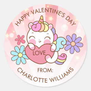 Valentijnsdag Trendy Gift Schattigee Eenhoorn Ronde Sticker