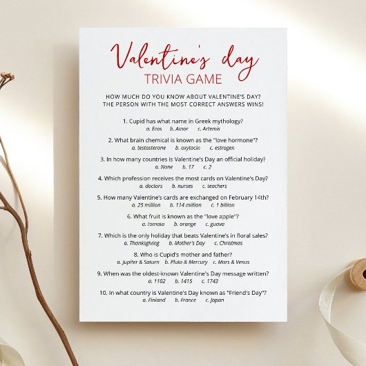 Valentijnsdag Trivia met antwoorden Game Kaart