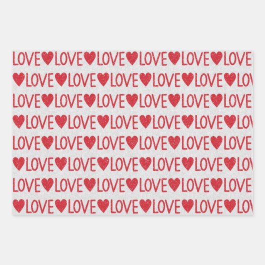 Valentijnsdag Trouw Rode Witte Glitter Harten Inpakpapier Vel (Voorkant 2)
