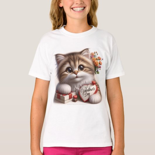 Valentijnsdag tshirt met een poes (Voorkant)