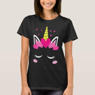 Valentijnsdag Unicorn Face Hearts Cute Matching T-shirt