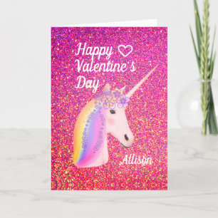 Valentijnsdag Unicorn Pink Glitter Persoonlijk Feestdagen Kaart