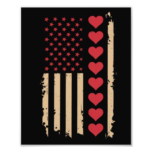 Valentijnsdag US Flag Hearts Foto Afdruk (Voorkant)