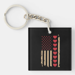 Valentijnsdag US Flag Hearts Sleutelhanger
