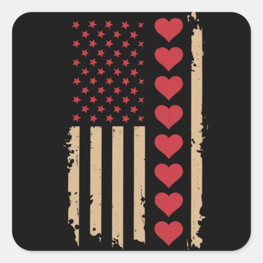 Valentijnsdag US Flag Hearts Vierkante Sticker (Voorkant)