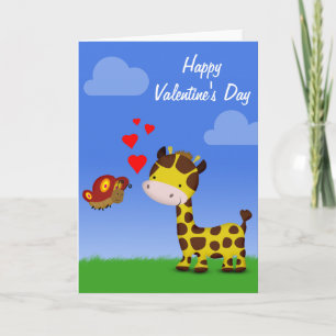 Valentijnsdag van Giraffe en vlinder Feestdagen Kaart