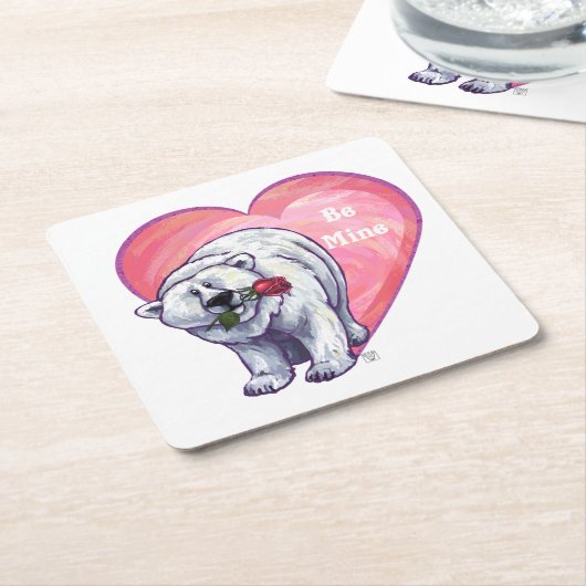 Valentijnsdag van poolBeer Vierkante Kartonnen Onderzetter (Schuin)