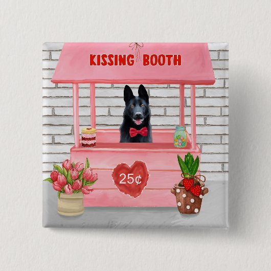 Valentijnsdag van Shepherd Dog Kissing Booth Vierkante Button 5,1 Cm (Voorkant)