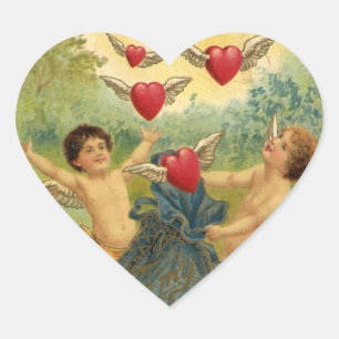 Valentijnsdag, Victoriaans Cherubs Harten Hart Sticker