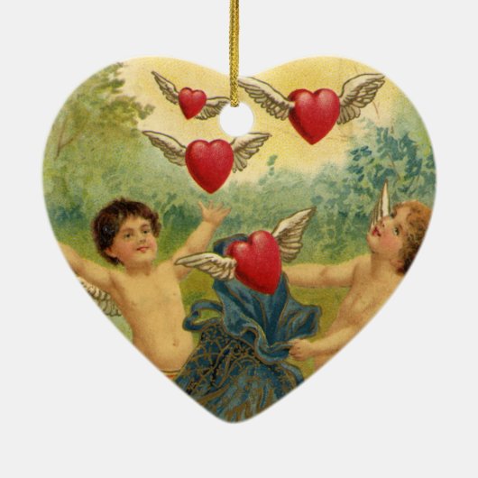 Valentijnsdag, Victoriaans Cherubs Harten Keramisch Ornament (Achterkant)
